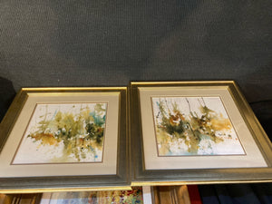 Modern Green/Gold Pair Framed Art