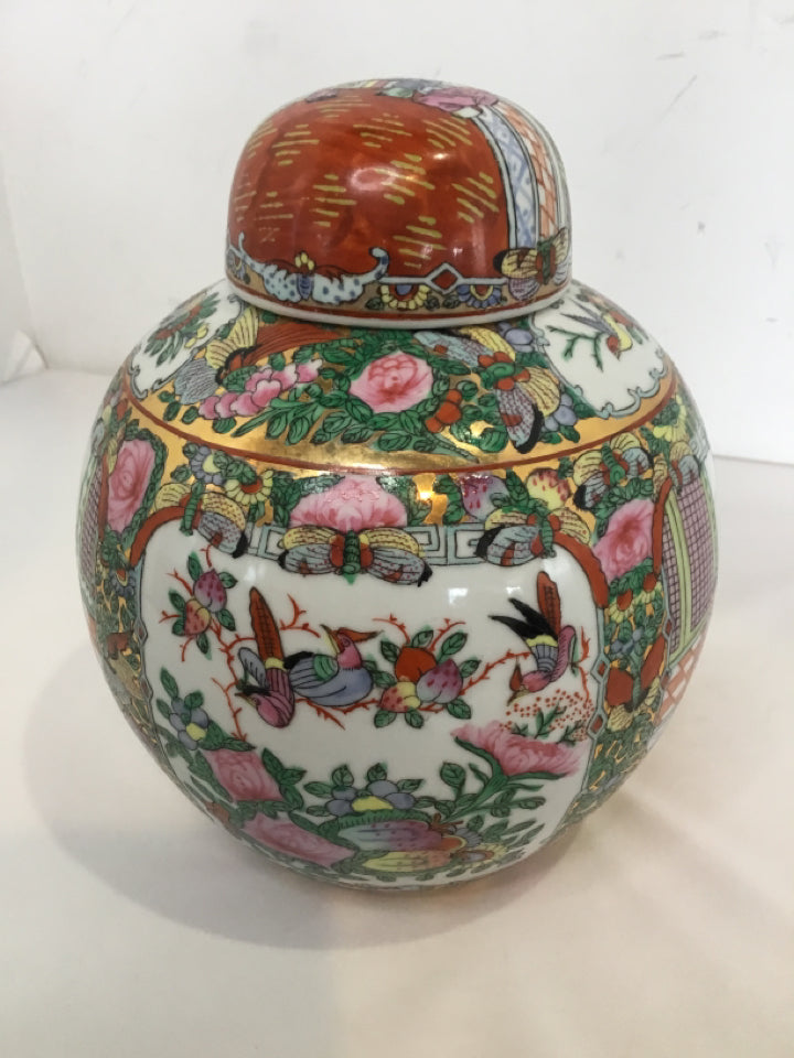 Oriental Orange/White Lidded Jar