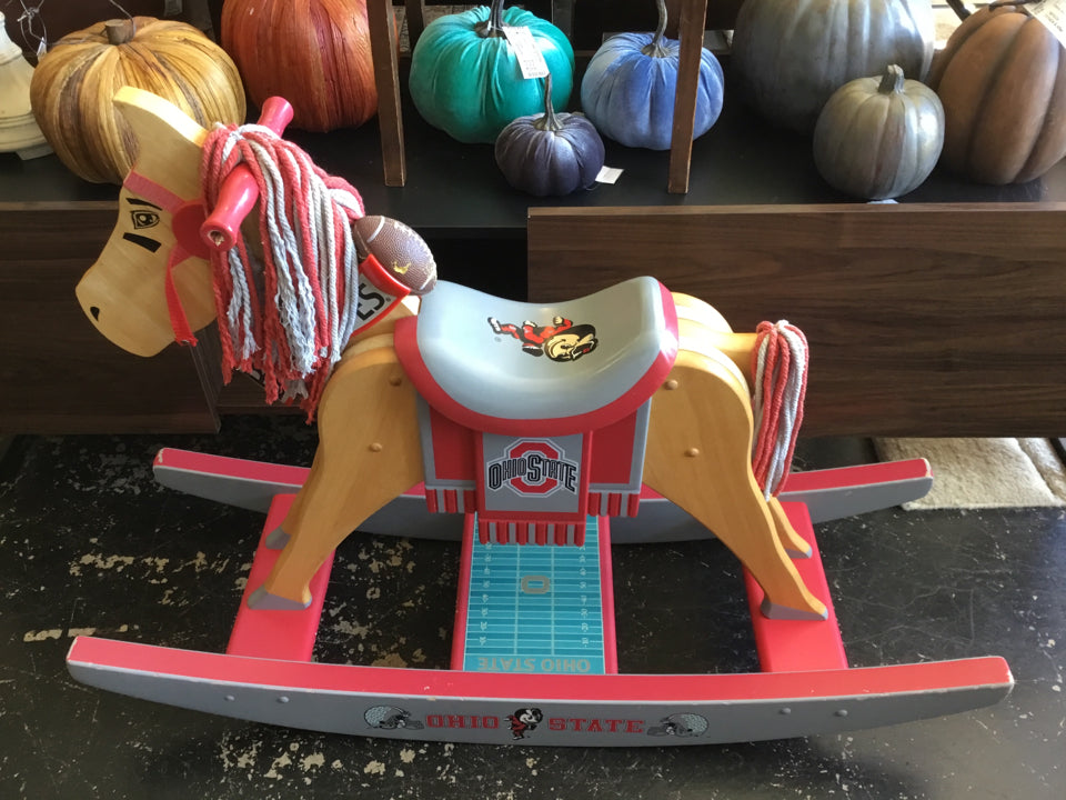 Vintage Wood Gray/Red OSU Rocking Horse