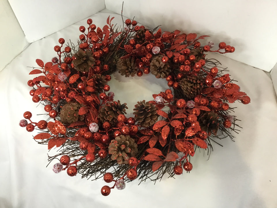 Wreath Red/Brown Grapevine Pine Cone Holiday Item