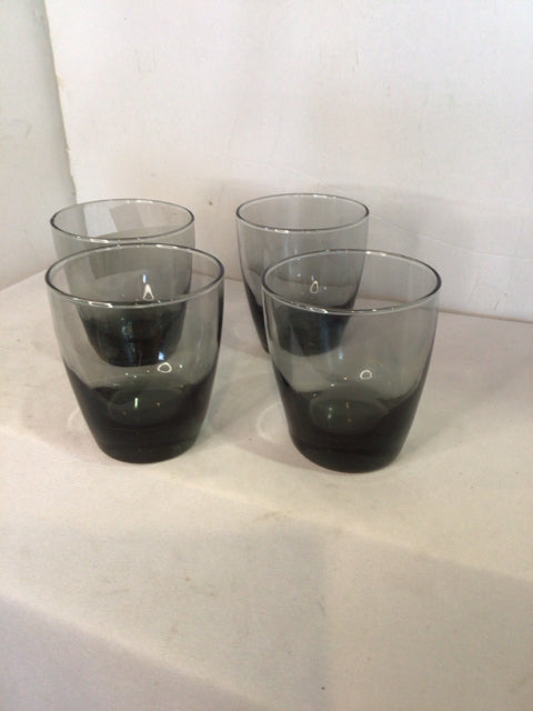 Set of 4 Clear/Black Glass Glasses