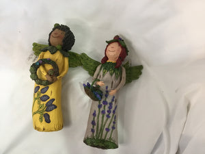 Garden Multi-Color Driftwood Carved Angel Pair Sculpture