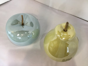 2 Piece Blue/Yellow Glass Apple Pearl Figurine