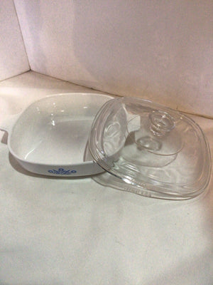 Corningware White/Blue Ceramic Floral W/Lid Baking Dish