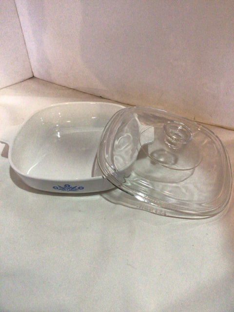 Corningware White/Blue Ceramic Floral W/Lid Baking Dish