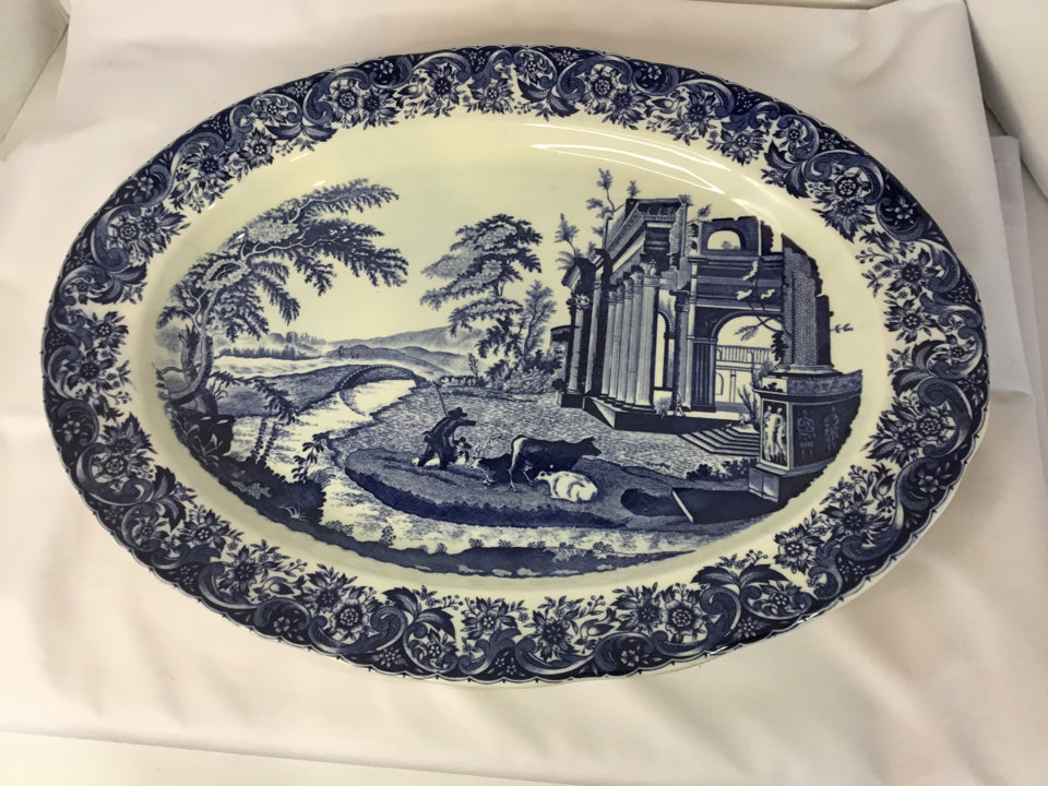 Vintage Blue/White Ceramic Cow Platter