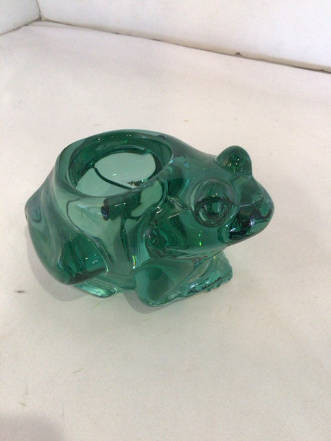 Votive Green Glass Frog Candle Holder