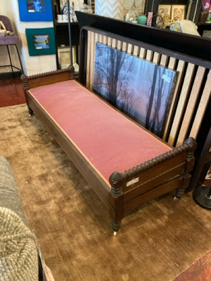 Vintage Bench Wood Upholstered Brown/Pink Daybed