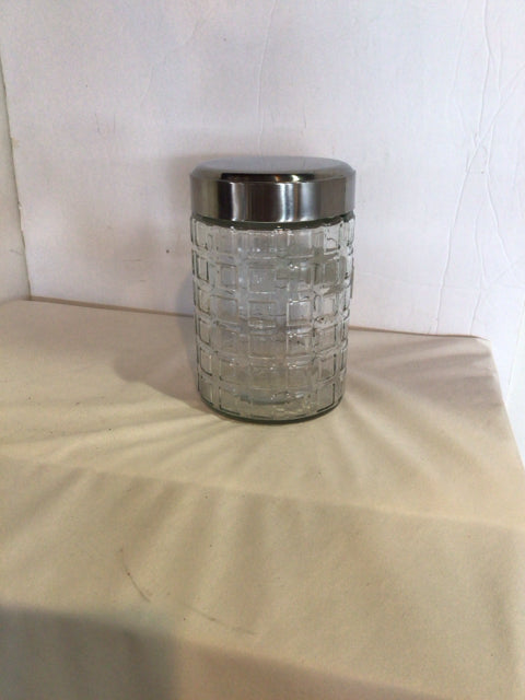 Clear/Silver Glass/Metal Lidded Canister