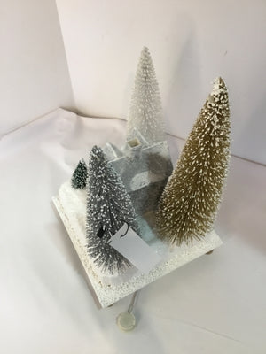 Battery Operated White/Gold Wire Snow Scene House Holiday Item