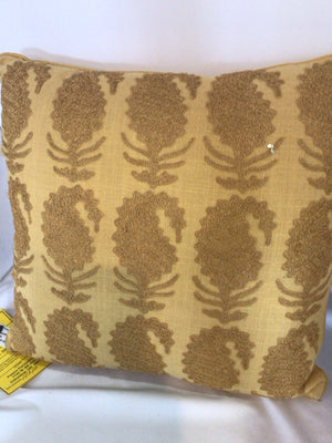 PIER 1 Gold Polyester Embroidered Pillow