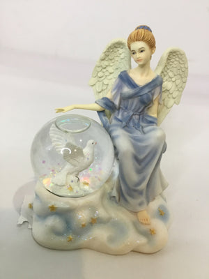 Snow Globe White/Blue Resin Angel Holiday Item