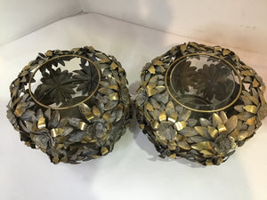 Vintage Gold Metal Flowers Pair Candleholder(s)