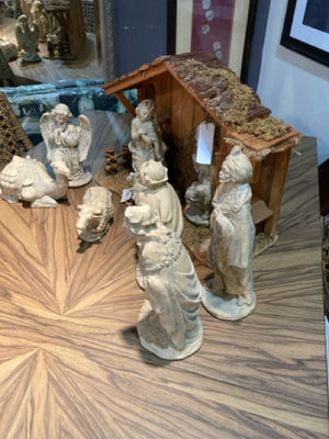 Vintage 10 pieces Brown/White Wood/Stone Nativity As Is Holiday Item
