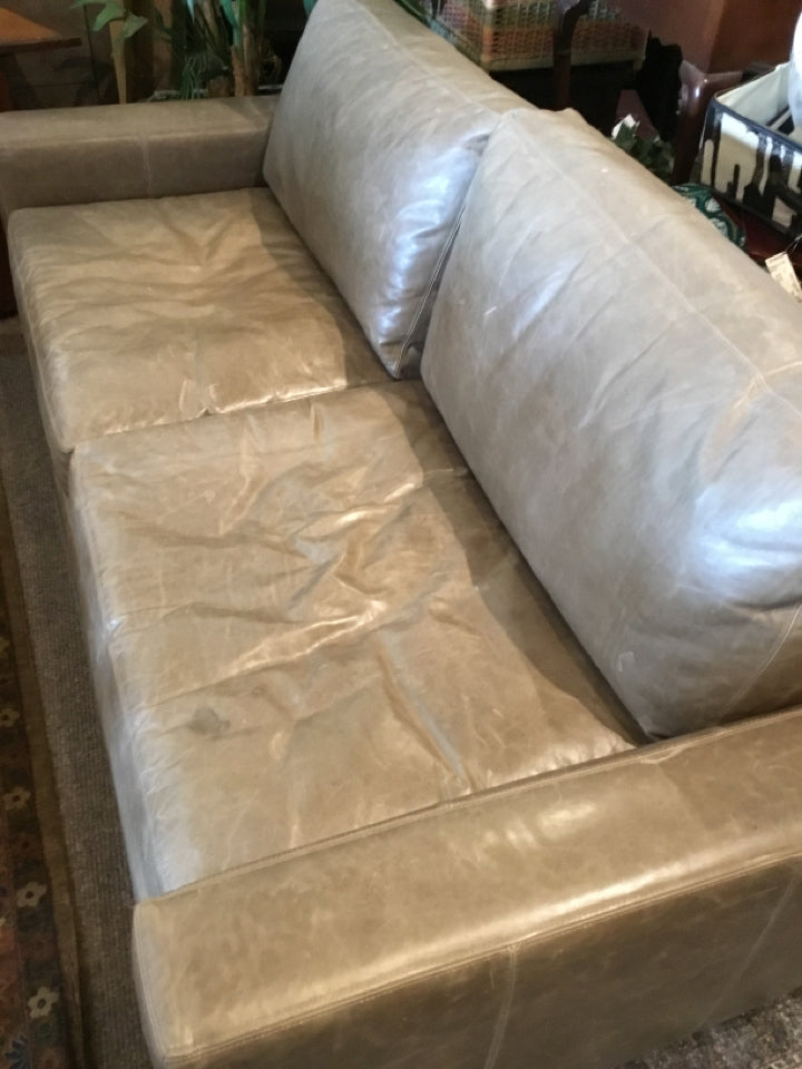 Restoration Hrd. Leather 2 Cushion As Is Gray Sofa