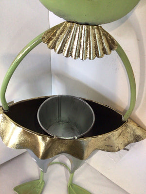 Green Metal Frog Planter