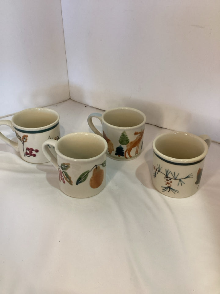 Hartstone Set of 4 White/Green Ceramic Mug Set