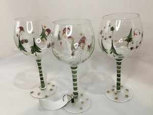 Wine Glass Clear/Multi Glass Snowman Set of 3 Holiday Item