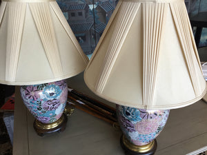 Frederick Cooper Hollywood Regency Pink/Aqua Ceramic Pair Lamp Set