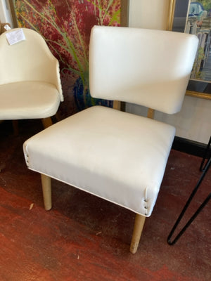 Mid-Century Leather Armless White Chair