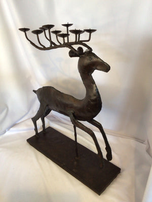 Vintage Candle Holder Brown Metal Reindeer Holiday Item