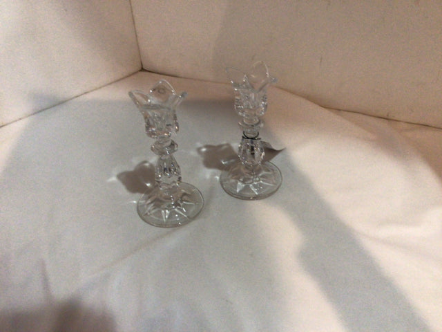 Pair Clear Glass Candle Sticks