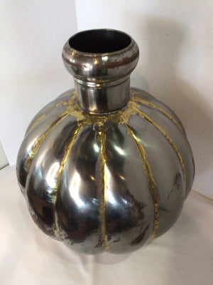 Silver Metal Ribbed Vase