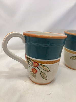 Fitz & Floyd Pair Blue/Tan Ceramic Floral Mug