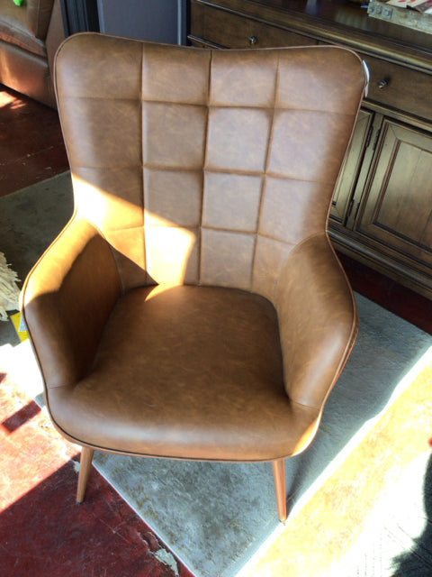 Mid-Century Vinyl WingBack Tan Chair