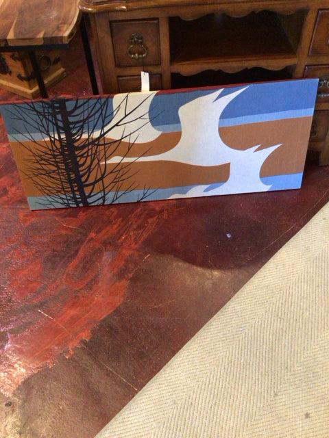 Fabric Geese Blue/Brown Wall Decoration Art