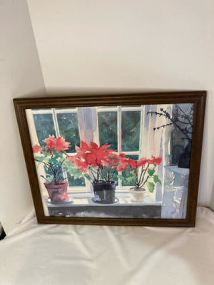 Signed Red/white Poinsettia Framed Art