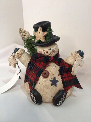 White/Multi Pottery Snowman Holiday Item