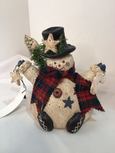 White/Multi Pottery Snowman Holiday Item