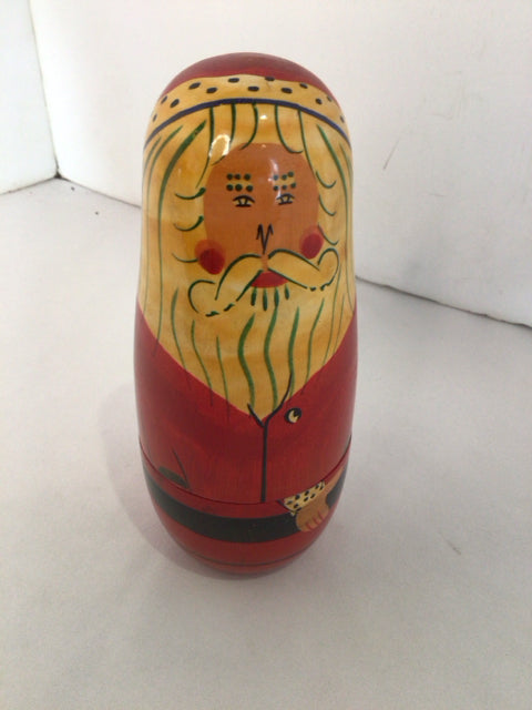 Vintage Nesting Multi-Color Wood Santa Holiday Item