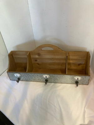 Rustic Brown Wood Hooks Numbered Shelf
