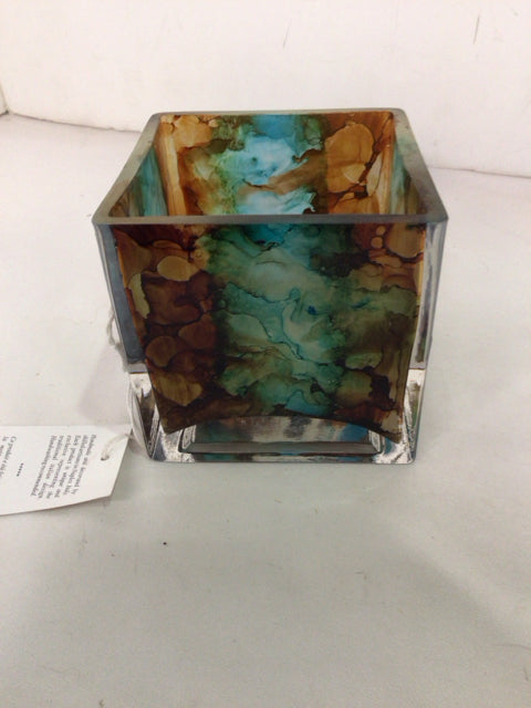 Blue/Brown Glass Candle Holder