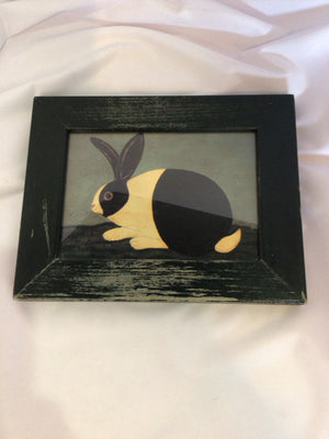 Folk Black/Green Rabbit Framed Art