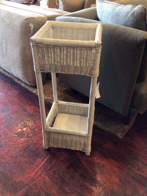 Tiered White Wicker Plant Stand