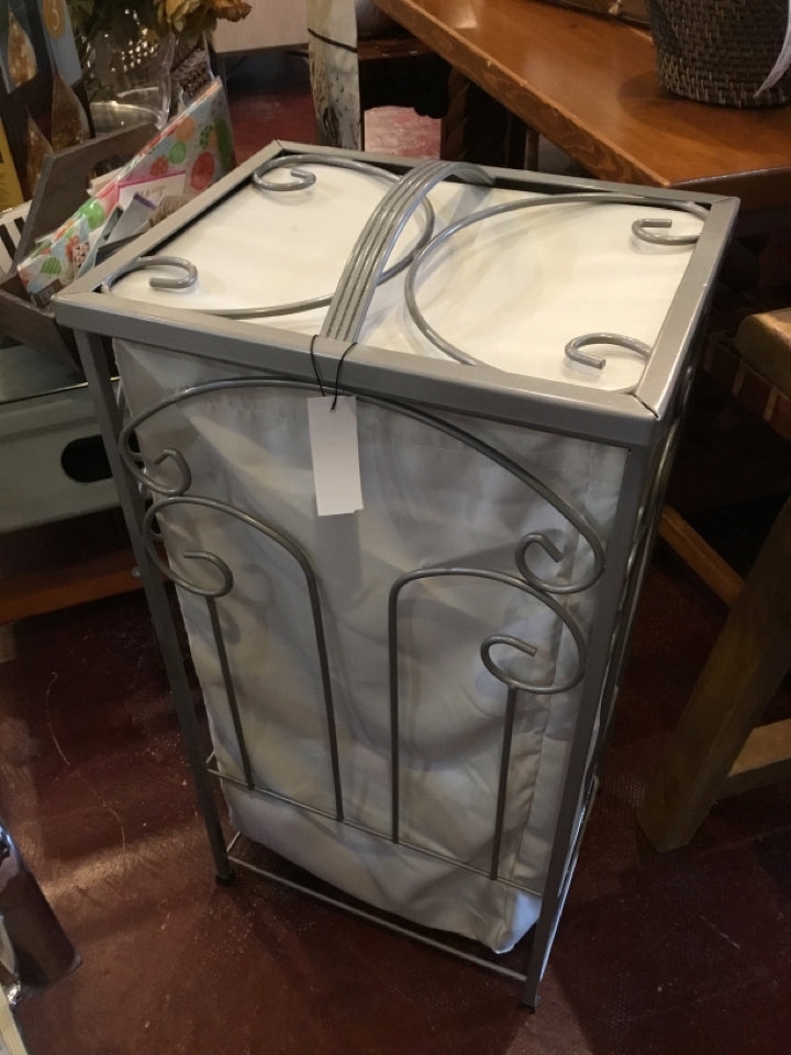PIER 1 Laundry Gray/Cream Metal Basket