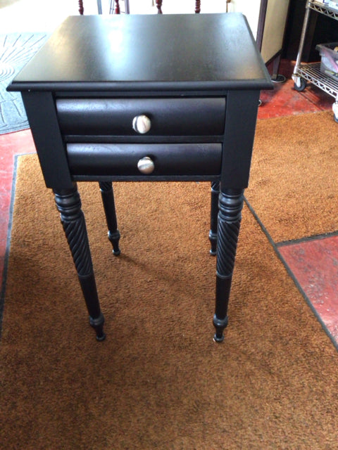 Side Wood 2 Drawers Black Table