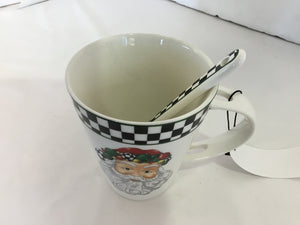 Spode Christmas White/Black Ceramic Mug w/Spoon Holiday Item