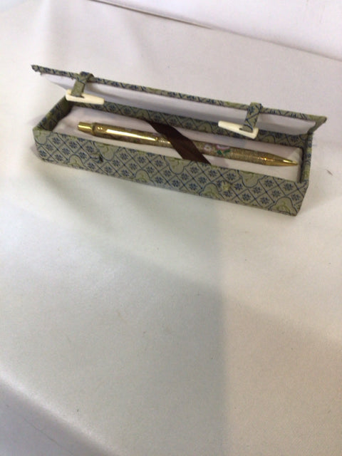 Gold/Multi Enamel Floral Pen