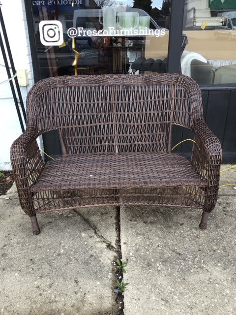 Outdoor/Outside Wicker Brown Loveseat/Love Seat/Sofa