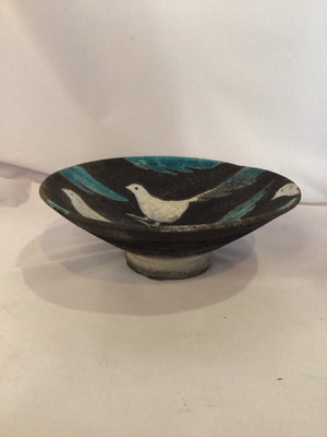 Black/Blue Pottery Birds Bowl