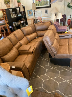 Wayfair Electric Faux Leather Brown Sectional Sofa 3MPH5YGP
