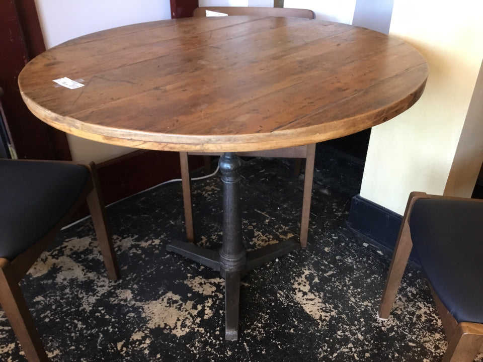Rustic Wood/Iron Pedestal Adjustable Brown Table