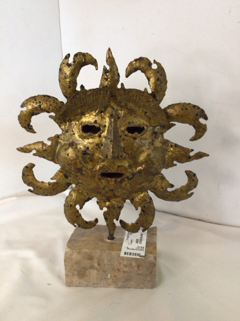 Vintage Gold Metal Sun Face Sculpture