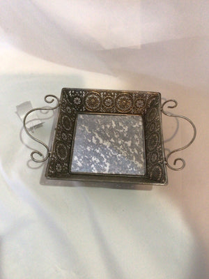 Mirrored Silver Metal Handled Tray