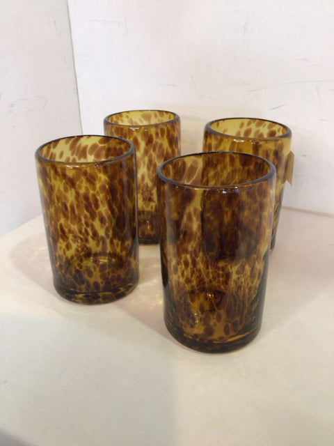 Set of 4 Brown Glass Leopard Glasses