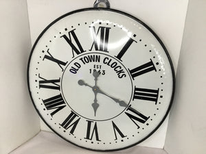 Battery White/Black Metal Clock